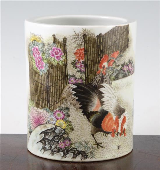 A Chinese famille rose brush pot, 15cm